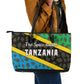 Tanzania Spice Island Leather Tote Bag with Clove Leaf Pattern and National Flag Colors