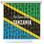 Tanzania Spice Island Shower Curtain with Clove Leaf Pattern and National Flag Colors