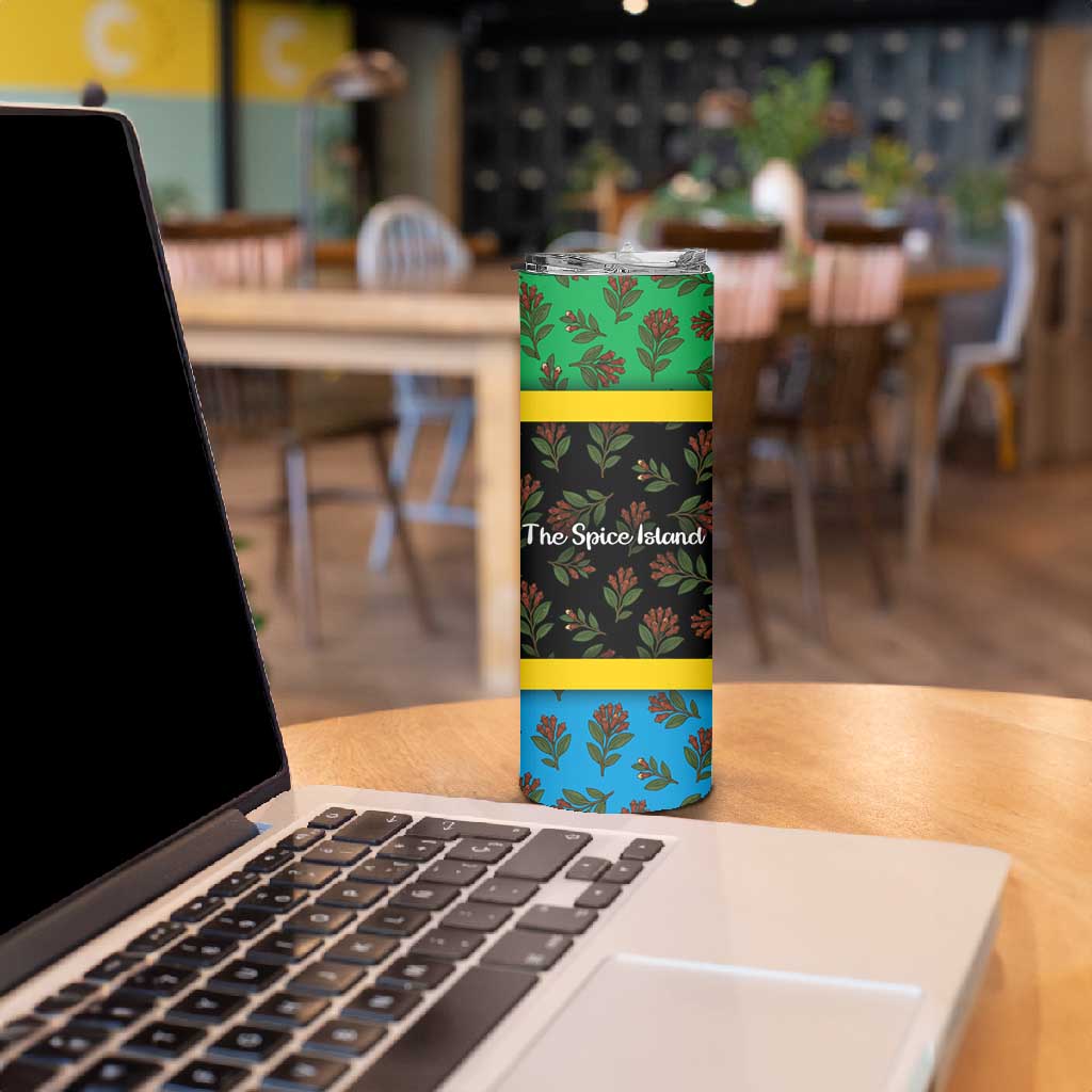 Tanzania Spice Island Skinny Tumbler with Clove Leaf Pattern and National Flag Colors