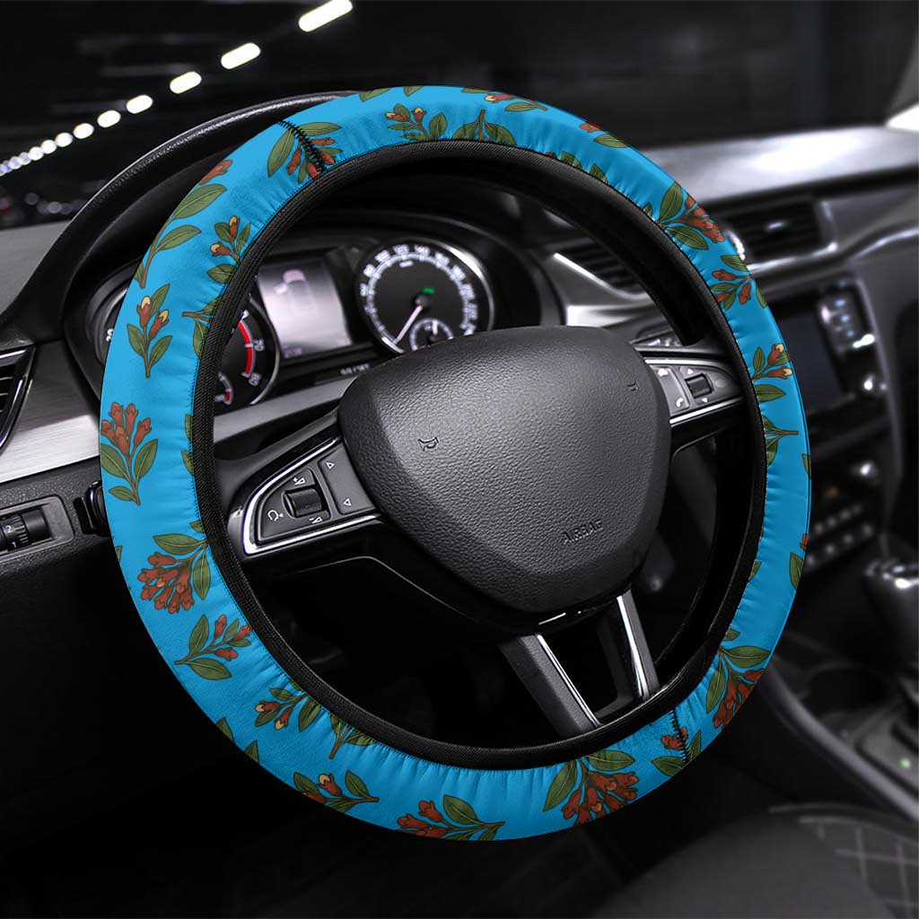 Tanzania Spice Island Steering Wheel Cover with Clove Leaf Pattern and National Flag Colors