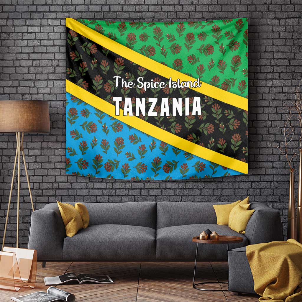 Tanzania Spice Island Tapestry with Clove Leaf Pattern and National Flag Colors