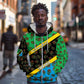 Tanzania Spice Island Zip Hoodie with Clove Leaf Pattern and National Flag Colors
