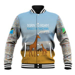Tanzania Safari Giraffe Baseball Jacket - Tribal Patterns and Mount Kilimanjaro Scene