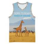 Tanzania Safari Giraffe Basketball Jersey - Tribal Patterns and Mount Kilimanjaro Scene TS04