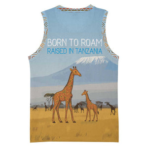 Tanzania Safari Giraffe Basketball Jersey - Tribal Patterns and Mount Kilimanjaro Scene TS04