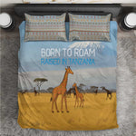 Tanzania Safari Giraffe Bedding Set - Tribal Patterns and Mount Kilimanjaro Scene