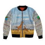 Tanzania Safari Giraffe Bomber Jacket - Tribal Patterns and Mount Kilimanjaro Scene