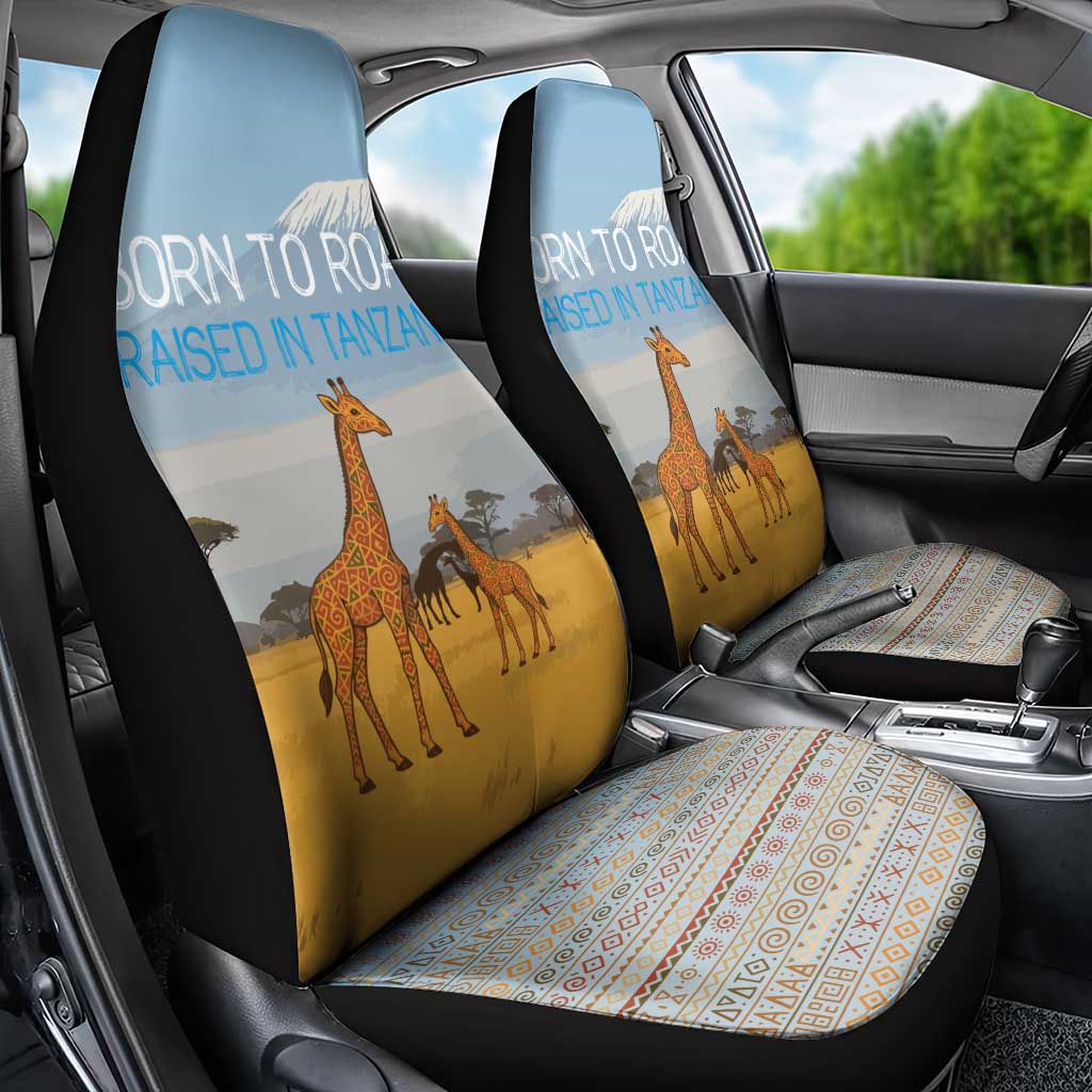 Tanzania Safari Giraffe Car Seat Cover - Tribal Patterns and Mount Kilimanjaro Scene