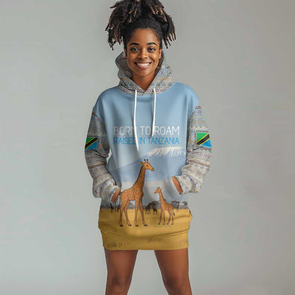 Tanzania Safari Giraffe Hoodie Dress - Tribal Patterns and Mount Kilimanjaro Scene
