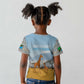 Tanzania Safari Giraffe Kid T shirt - Tribal Patterns and Mount Kilimanjaro Scene