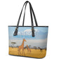 Tanzania Safari Giraffe Leather Tote Bag - Tribal Patterns and Mount Kilimanjaro Scene