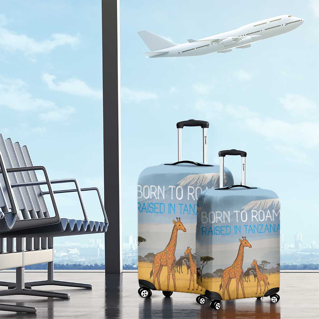 Tanzania Safari Giraffe Luggage Cover - Tribal Patterns and Mount Kilimanjaro Scene