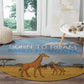 Tanzania Safari Giraffe Round Carpet - Tribal Patterns and Mount Kilimanjaro Scene