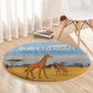 Tanzania Safari Giraffe Round Carpet - Tribal Patterns and Mount Kilimanjaro Scene