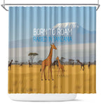 Tanzania Safari Giraffe Shower Curtain - Tribal Patterns and Mount Kilimanjaro Scene