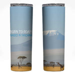 Tanzania Safari Giraffe Skinny Tumbler - Tribal Patterns and Mount Kilimanjaro Scene