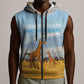 Tanzania Safari Giraffe Sleeveless Zip Hoodie - Tribal Patterns and Mount Kilimanjaro Scene - African Pride