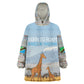 Tanzania Safari Giraffe Wearable Blanket Hoodie - Tribal Patterns and Mount Kilimanjaro Scene
