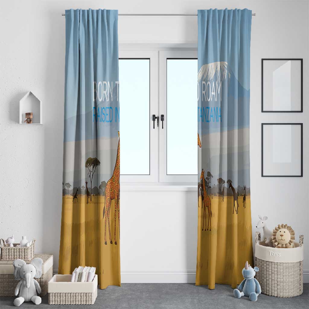 Tanzania Safari Giraffe Window Curtain - Tribal Patterns and Mount Kilimanjaro Scene