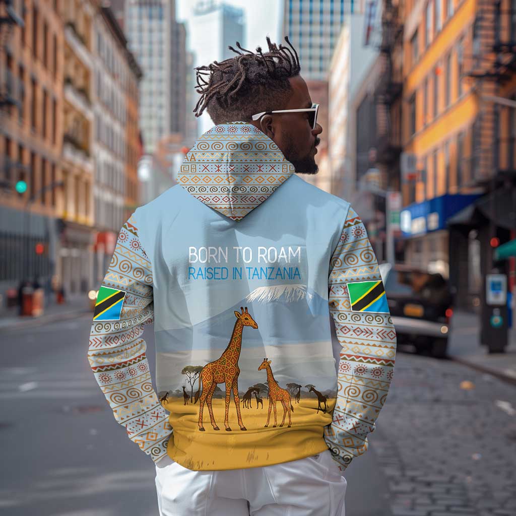 Tanzania Safari Giraffe Zip Hoodie - Tribal Patterns and Mount Kilimanjaro Scene