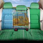 Tanzania Wildlife Back Car Seat Cover - Tribal Print and Mount Kilimanjaro Safari Scene
