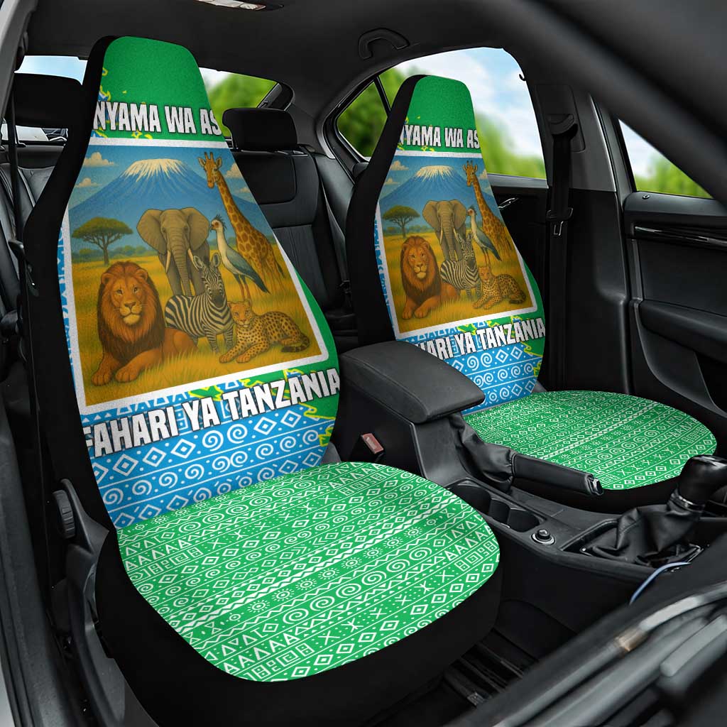 Tanzania Wildlife Car Seat Cover - Tribal Print and Mount Kilimanjaro Safari Scene