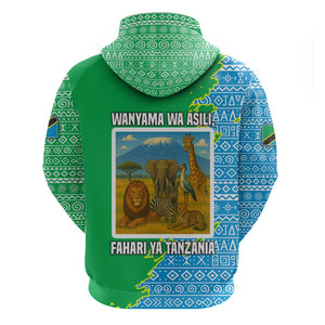 Tanzania Wildlife Hoodie - Tribal Print and Mount Kilimanjaro Safari Scene