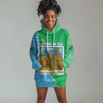 Tanzania Wildlife Hoodie Dress - Tribal Print and Mount Kilimanjaro Safari Scene