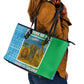 Tanzania Wildlife Leather Tote Bag - Tribal Print and Mount Kilimanjaro Safari Scene