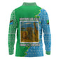 Tanzania Wildlife Long Sleeve Polo Shirt - Tribal Print and Mount Kilimanjaro Safari Scene