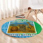 Tanzania Wildlife Round Carpet - Tribal Print and Mount Kilimanjaro Safari Scene