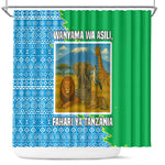 Tanzania Wildlife Shower Curtain - Tribal Print and Mount Kilimanjaro Safari Scene
