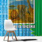 Tanzania Wildlife Window Curtain - Tribal Print and Mount Kilimanjaro Safari Scene