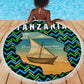Tanzania Coastal Life Beach Blanket - Swahili Dhow Boat and Tribal Pattern