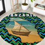 Tanzania Coastal Life Round Carpet - Swahili Dhow Boat and Tribal Pattern