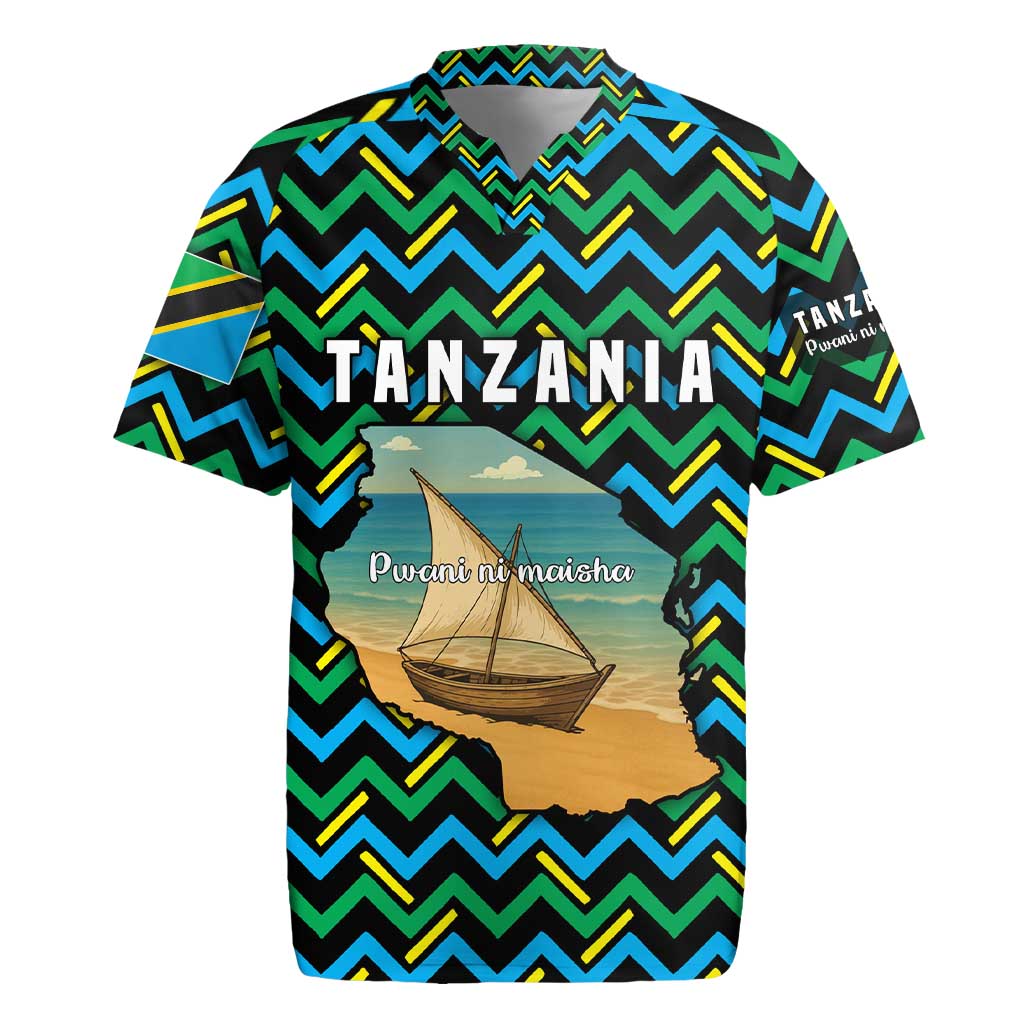 Tanzania Coastal Life Rugby Jersey - Swahili Dhow Boat and Tribal Pattern