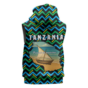 Tanzania Coastal Life Sleeveless Hoodie - Swahili Dhow Boat and Tribal Pattern - African Pride