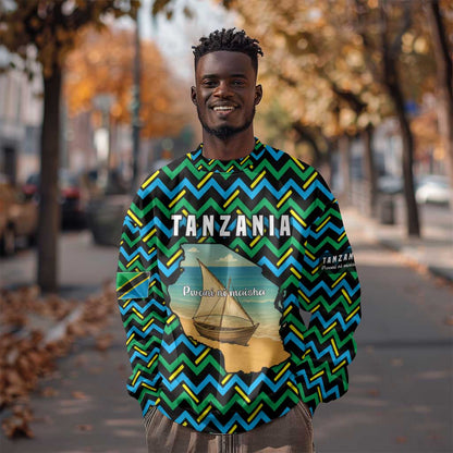 Tanzania Coastal Life Sweatshirt - Swahili Dhow Boat and Tribal Pattern