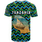 Tanzania Coastal Life T shirt - Swahili Dhow Boat and Tribal Pattern