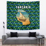 Tanzania Coastal Life Tapestry - Swahili Dhow Boat and Tribal Pattern