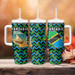 Tanzania Coastal Life Tumbler With Handle - Swahili Dhow Boat and Tribal Pattern
