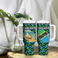 Tanzania Coastal Life Tumbler With Handle - Swahili Dhow Boat and Tribal Pattern