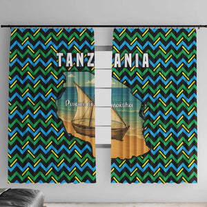 Tanzania Coastal Life Window Curtain - Swahili Dhow Boat and Tribal Pattern