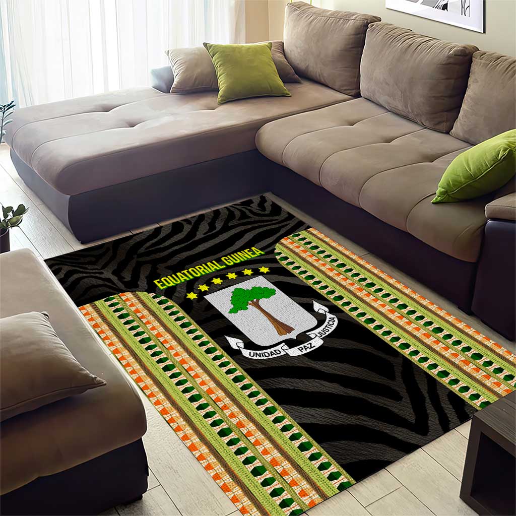 Equatorial Guinea Heritage Area Rug - National Emblem and Tribal Zebra Print