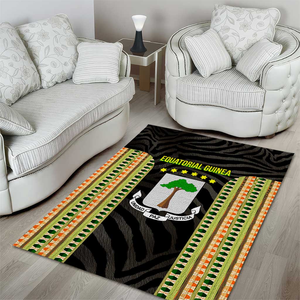 Equatorial Guinea Heritage Area Rug - National Emblem and Tribal Zebra Print