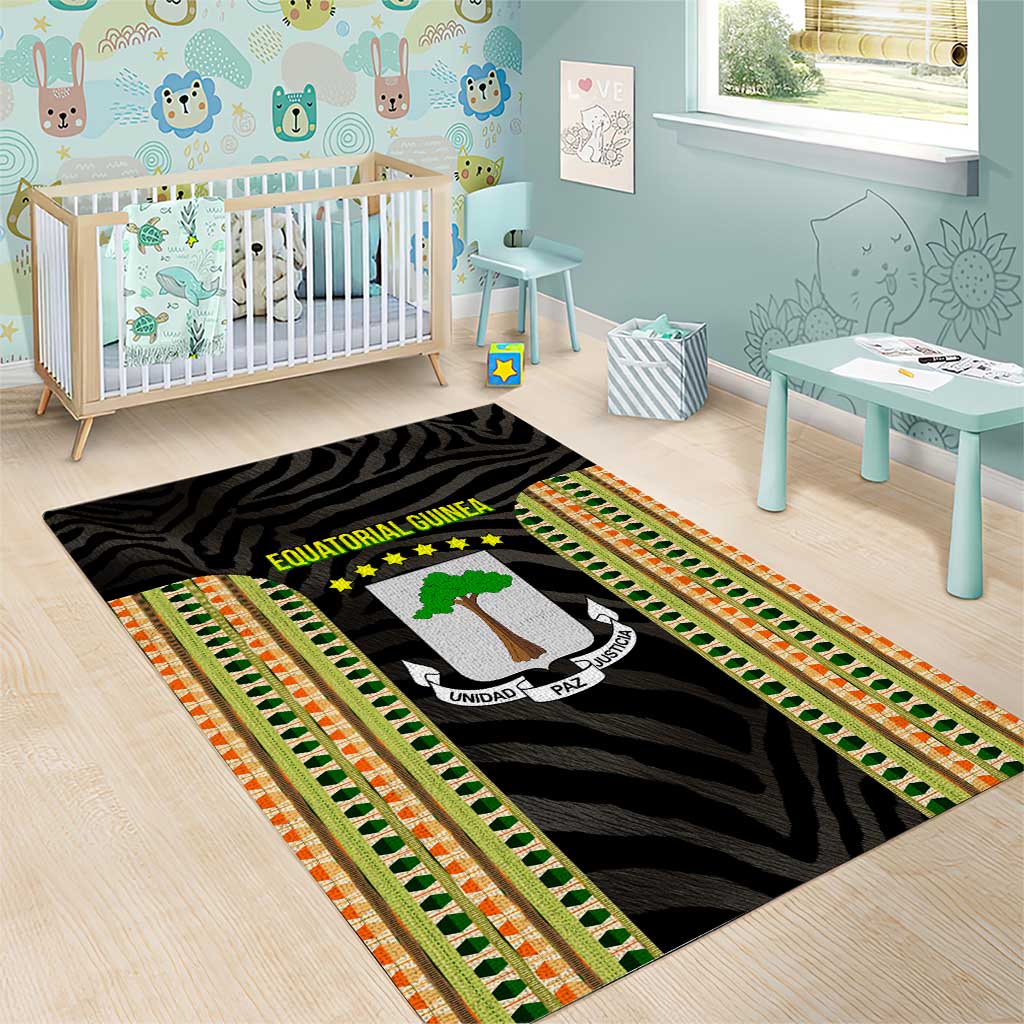 Equatorial Guinea Heritage Area Rug - National Emblem and Tribal Zebra Print