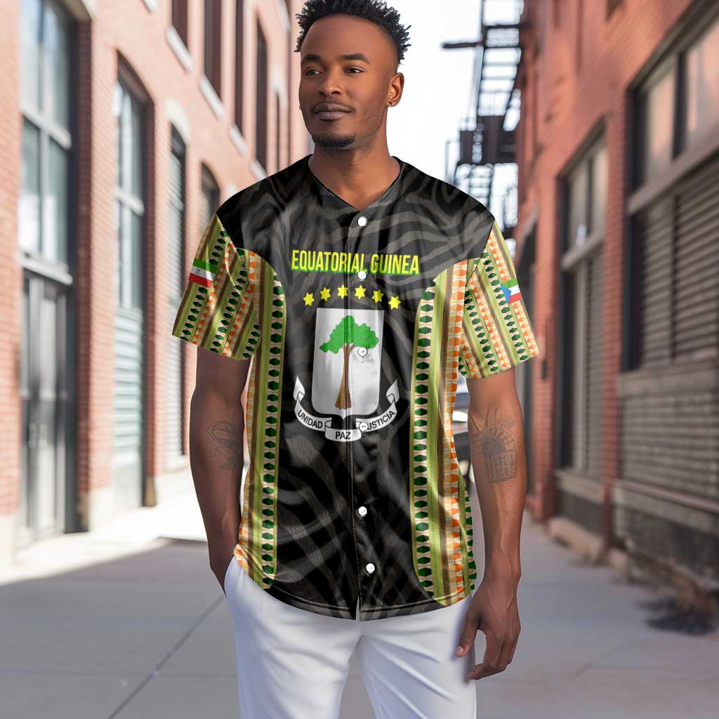 Equatorial Guinea Heritage Baseball Jersey - National Emblem and Tribal Zebra Print