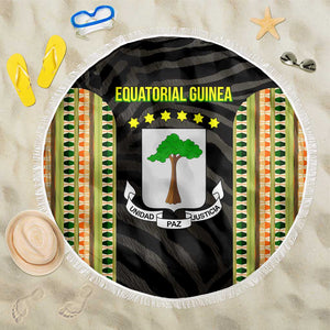 Equatorial Guinea Heritage Beach Blanket - National Emblem and Tribal Zebra Print