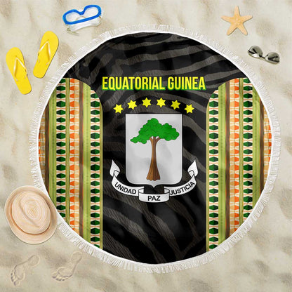 Equatorial Guinea Heritage Beach Blanket - National Emblem and Tribal Zebra Print