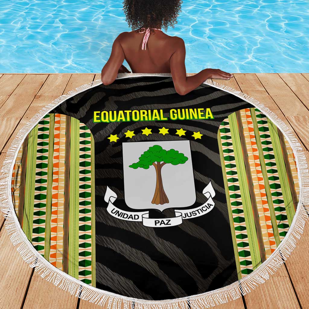 Equatorial Guinea Heritage Beach Blanket - National Emblem and Tribal Zebra Print